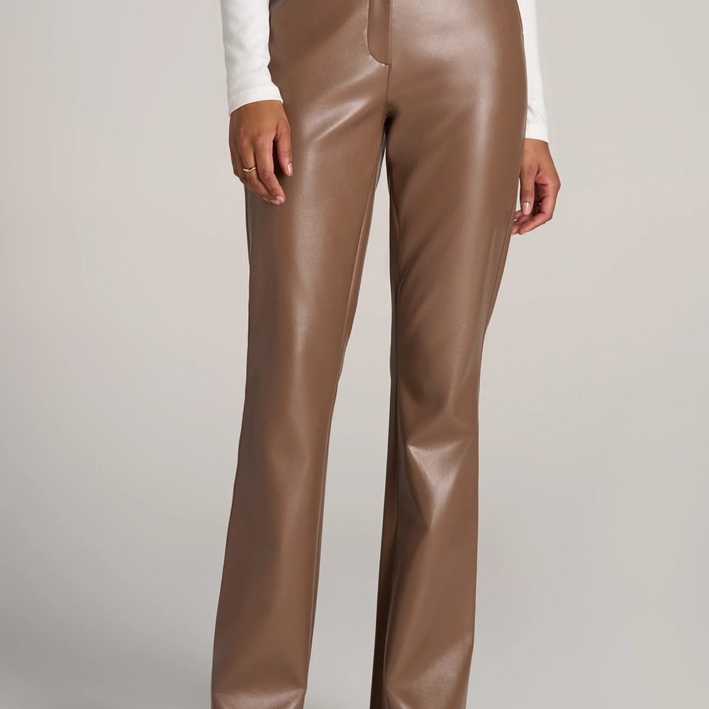NWT High Rise Aztec Brown Flare Faux Leather Pants for Tall Women